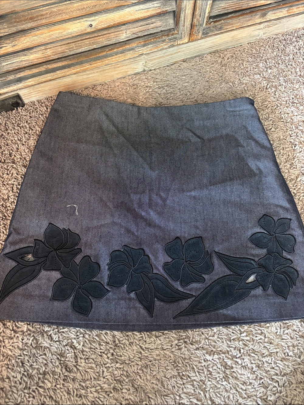Express Navy Mini Skirt with navy Floral Appliquรฉ